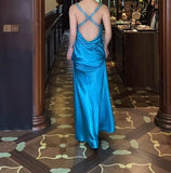 Vintage Royal Blue Backless Satin Prom Dress - Backless Sexy Empire Dress - Glitter Beaded Evening Dress for Quinceanera&Birthday HZ1108