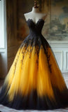 Vintage Yellow Sweetheart Neck Tulle A-Line Prom Dress Gorgeous Evening Dress HZ1108