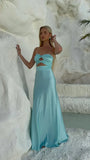 Strapless Sheath Tiffany Blue Prom Dresses Satin Formal Dresses HZ1108