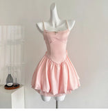 Fairytale?? Spring Pool Party Dress Pink Satin A-Line Short Prom Dress for Birthday &Homecoming HZ1108