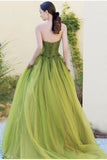 Green ??Fairytale Tulle Ball Dress for Wedding & Birthday - Strapless A-line Evening Dress HZ1108