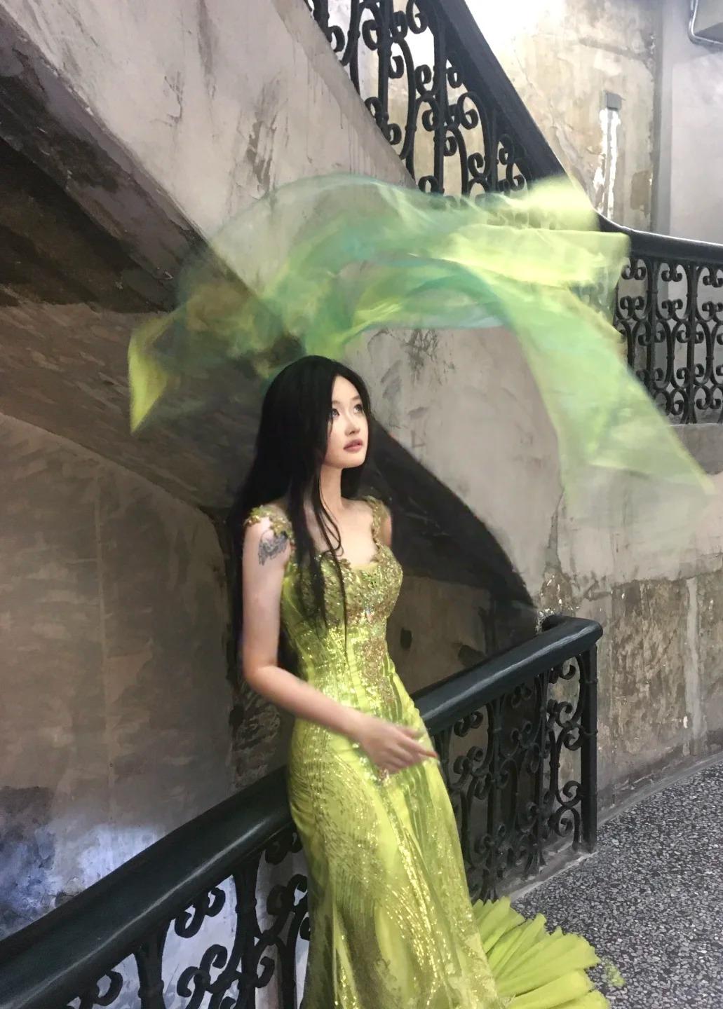 Fairytale Bud Green Mermaid Sequins Beaded Prom Dress Backless Tulle Evening Gown HZ1108