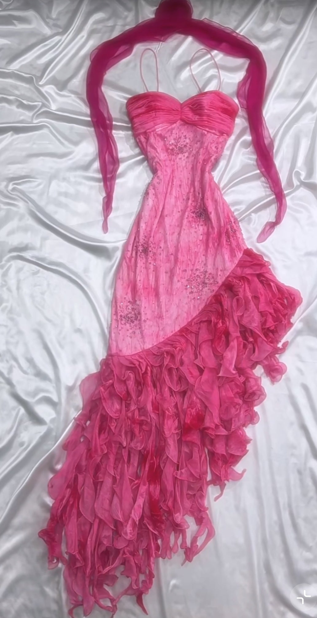 Pink Princess Style Beaded Chiffon Prom Dress for Party Glitter 90s Retro A-Line Evening Gown HZ1108
