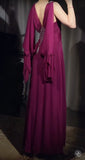 Elegant A-Line Grape V-neck Long Prom Dress Glam Sleeveless Chiffon Evening Dress HZ1108