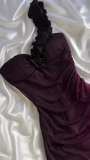 Vintage Grape One Shoulder Shiny Chiffon Sheath Elegant Party Dress with Ruffles HZ1108