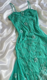 Fairytale Turquoise Spaghetti Straps Chiffon Party Dresses Vintage Lace Applique Prom Dresses Homecoming Dresses HZ1108