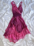 Fairytale Gothic V-neck A-Line Chiffon Party Dress Vintage Gradient Pink Short Prom Dress HZ1108