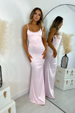 Gorgeous Mermaid Pink Backless Long Evening Dresses Spaghetti Straps Party Dresses with Bowknot HZ1108