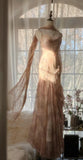 Vintage Spaghetti Straps Printed Chiffon Sheath Sparkling Beaded Evening Dress HZ1108