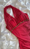 Vintage Gradient Red Halter Sheath Party Dress Elegant Gothic Glitter Chiffon Prom Dress HZ1108