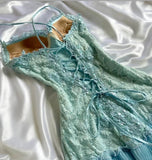Sweet Tiffany Blue Spaghetti Strap Chiffon Party Dresses Lace Applique Short Prom Dresses Homecoming Dress HZ1108