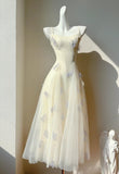 Fairytale Spaghetti Straps Cream A-Line White Square Neck Tulle Birthday Dresses Cute Party Dresses Homecoming Dress HZ1108