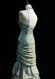 Forest Green Spaghetti Straps Mermaid Satin Long Prom Dresses Sweet 16 Formal Evening Dresses HZ1108