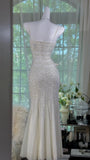 Vintage Gothic White Mermaid Chiffon Spaghetti Straps Party Dresses Elegant Shiny Beaded Evening Dresses HZ1108