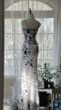 Vintage Elegant Spaghetti Straps Mermaid Applique Chiffon Evening Dress Party Dress HZ1108