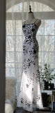Vintage Elegant Spaghetti Straps Mermaid Applique Chiffon Evening Dress Party Dress HZ1108