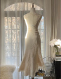 Gentle White V-neck Chiffon Lace Applique Short Party Dress Elegant Bridesmaids Dress Homecoming Dress HZ1108
