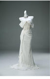 Glam White Taffeta Off-the-shoulder Mermaid Evening Dress Beaded Long Prom Dresses HZ1108
