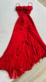 Elegant Red A-Line Spaghetti Straps Chiffon Party Dresses Vintage Lace Applique Prom Dresses HZ1108