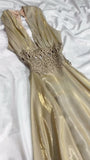 Gorgeous Glitter Satin Deep V A-Line Prom Dress Backless Party Dresses HZ1108