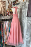 Sweet V-neck Pink A-Line Party Dresses Backless Cocktail Party Dress HZ1108