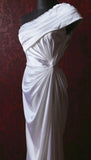 Elegant Dark Purple One Shoulder Satin Sheath Simple Evening Dresses HZ1108