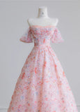 Gorgeous Pink Off-the-shoulder A-Line Tulle Sequin Applique Wedding Dress Sweet 16 Dresses HZ1108