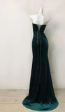 Elegant Dark Green Strapless Mermaid Velvet Long Evening Dress HZ1108