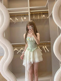 Fairytale Spaghetti Straps A-Line Homecoming Dresses Sweet Lace Short Prom Dress HZ1108