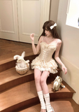 Princess-Inspired Spaghetti Straps Satin Lace Satin Short Prom Dresses Cute A-Line Two-Piece Homecoming Dress HZ1108