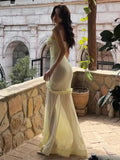 Sexy Yellow Chiffon Mermaid Evening Dress Chic Strapless Party Dress HZ1108