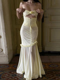 Sexy Yellow Chiffon Mermaid Evening Dress Chic Strapless Party Dress HZ1108