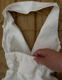 Vintage White V-neck Satin Backless A-line Party Dresses Beautiful Homecoming Dress HZ1108