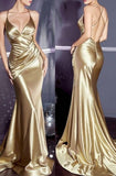 Shiny Satin V-Neck Backless Mermaid Evening Dress Stunning Party Dresses HZ1108
