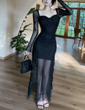 Enchanted Purple Square Neck Chiffon Long Sleeve Bodycon Party Dresses HZ1108