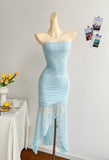 Gorgeous Royal Blue Lace Bodycon Short Party Dress Strapless Backless Evening Dress HZ1108