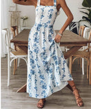 Pretty Floral Strap Women's Dress Bow Backless Birthday HZ1108
