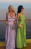 Sexy Halter Neck Satin Sheath Prom Dress Fashion Bridesmaid Dress HZ1108