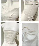 French Light Champagne Spaghetti Strap Satin A-Line Bridal Dress Elegant Wedding Guest Dress HZ1108