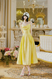 Sweet Butter Yellow Spaghetti Strap A-Line Birthday Dress Elegant Backless Party Dress HZ1108