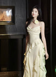 Sweet Birthday Evening Gowns Off-White Spaghetti Straps Chiffon Ruffles A-Line Prom Dresses HZ1108