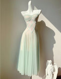 Fairytale Green Tulle Spaghetti Strap A-Line Birthday Prom Dress Sweet 16 Evening Gowns HZ1108