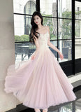 Sweet Pink Purple Lace Tulle Spaghetti Strap A-Line Prom Dresses HZ1108