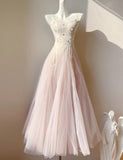 Sweet Pink Purple Lace Tulle Spaghetti Strap A-Line Prom Dresses HZ1108