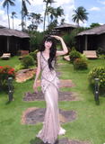 Vintage Beaded Chiffon Sheath Prom Dresses Backless Evening Dresses HZ1108