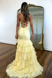 Stunning Lilac Mermaid Spaghetti Straps Silt Prom Dress Backless Lace Applique Evening Dress with Ruffles HZ1108