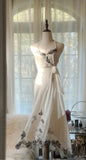 Gentle White Spaghetti Straps Mermaid Chiffon Lace Prom Dresses Elegant Party Dresses HZ1108