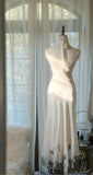 Gentle White Spaghetti Straps Mermaid Chiffon Lace Prom Dresses Elegant Party Dresses HZ1108