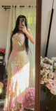 Gentle Vintage Spaghetti Straps Gradient Chiffon Beading Sheath Prom Dresses HZ1108