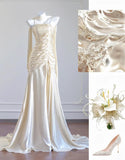 Gorgeous Champagne Spaghetti Straps Mermaid Long Prom Dresses Sweet 16 Dress HZ1108